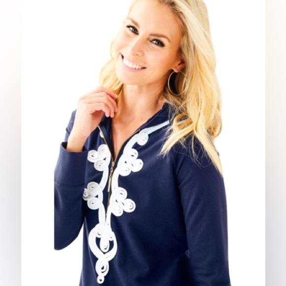 Lilly Pulitzer | Womens Upf 50+ Skipper Tunic Popover In True Navy | Size Small - Picture 2 of 8